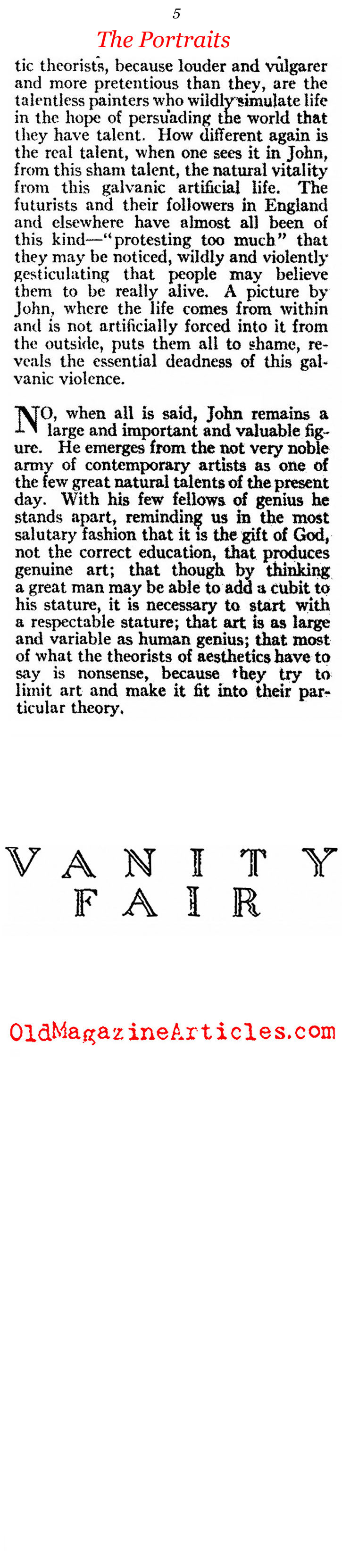 Augustus John by Aldous Huxley  (Vanity Fair Magazine, Undated)